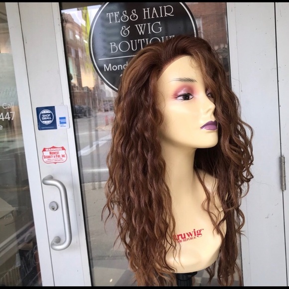 Copper Brown Curly long Swisslace Lacefront wig - Picture 5 of 9